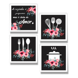 Kit 4 Quadros Cozinha Decorativos Flores Placas Quadrinho Ys