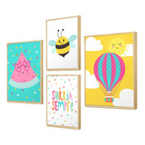 Kit 4 Quadros Decorativos Colorido Quarto Infantil Moldura