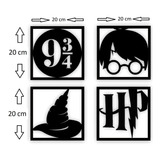 Kit 4 Quadros Decorativos Mdf Vazado Harry Potter Preto