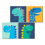 Kit 4 Quadros Infantil Dinossauro Decoração Quarto Bebê Kids