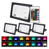 Kit 4 Refletor Led Holofote 50w Bivolt Rgb Colorido+controle