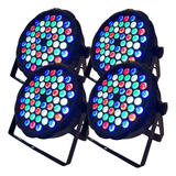 Kit 4 Refletor Par 64 Slim 54 Leds 3w Rgbw Dmx Strobo