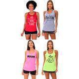Kit 4 Regatas Feminina Fitness Nadador Blusa Cavada Estampas