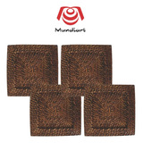 Kit 4 Sousplat Quadrado Mundiart Rattan Bambu Marrom Escuro