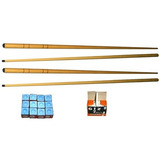Kit 4 Taco 1,30m 1 Dz Giz Azul E 1 Cx Branco Sinuca Bilhar