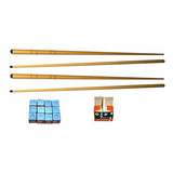 Kit 4 Taco 1,45m 1 Dz Giz Azul E 1 Cx Branco Sinuca Bilhar
