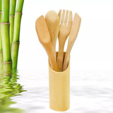 Kit 4 Talheres De Bambu Com