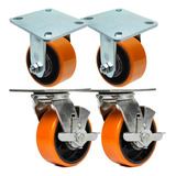 Kit 4 Un Rodízio Fixo Giratório Freio Poliuretano Ferro Pu 6