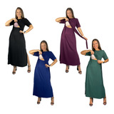 Kit 4 Vestido Amamentação Longo Premium Grávida Manga Curta