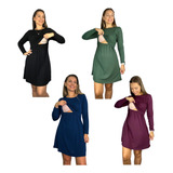 Kit 4 Vestido Amamentação Viscolycra Premium Manga Longa
