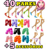 Kit 40 Pares Sapatos Boneca Barbie Com Botas + 5 Acessórios