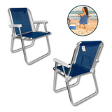 Kit 4x Cadeira Praia Sannet Alumínio Plus Dobrável Mor Azul