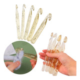 Kit 5 Agulhas Grande De Crochê Cristal Fio De Malha Barbante