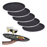 Kit 5 Bandejas Antiderrapantes Bar Restaurante Garçom 40,5cm