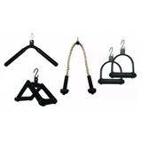 Kit 5 Barras Puxador Triceps Pulley Corda Triângulo Estribo