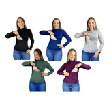 Kit 5 Blusa Amamentação Slim Gola Alta Premium Manga Longa