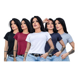 Kit 5 Blusa Feminina Baby Look Básica Gola Redonda Camiseta