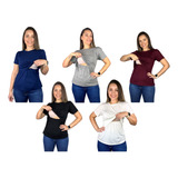 Kit 5 Blusas Amamentação Diversas Cores Premium Manga Curta