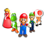 Kit 5 Bonecos Super Mario Bros Turma Completa Games Filme