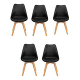 Kit 5 Cadeiras Eames Leda Base Madeira Sem Braço