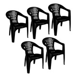 Kit 5 Cadeiras Poltrona Plástica Preta Resistente Casafort