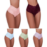 Kit 5 Calcinhas Tanga Cinta Rendada Cintura Alta