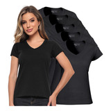 Kit 5 Camisas T-shirt Feminina Algodão Gola V Fafenixcats