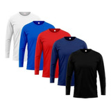Kit 5 Camiseta Manga Longa Masculina 100% Poliéster