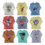 Kit 5 Camisetas Manga Longa Infantil Masculina Desenhos