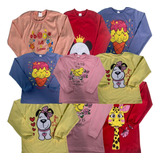 Kit 5 Camisetas Manga Longa Infantil Menina Desenhos Sortido