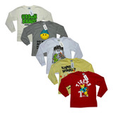 Kit 5 Camisetas Manga Longa Infantil Menino Juvenil Atacado