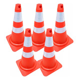 Kit 5 Cone Segurança Flexível Resistente Borracha Sinalização 75cm Cor Laranja/branco