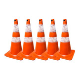 Kit 5 Cone Sinalização Refletivo Pvc 75cm Laranja Transito