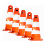 Kit 5 Cone Sinalização Segurança Pvc 50cm Cor Laranja Branco Cor Laranja E Branco
