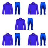 Kit 5 Conjunto Brim Calça Camisa M/ Longa Uniforme Trabalho