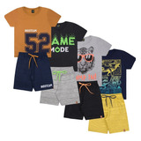 Kit 5 Conjunto Infantil Menino 5 Camisetas + 5 Bermudas Lote