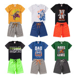 Kit 5 Conjuntos Infantil Menino/menina 5 Blusas + 5 Shorts