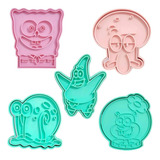 Kit 5 Cortador Marcador Bob Esponja Patrick Pasta Cookie