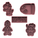 Kit 5 Cortador Marcador Super Mario Nintendo Pasta Cookie