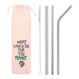 Kit 5 Em 1 - 3 Canudos Inox (shake 8mm) + Escova + Ecobag