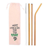 Kit 5 Em 1 - 3 Canudos Inox (shake 8mm) +escova+ Bag Dourado