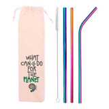 Kit 5 Em 1 - 3 Canudos Inox (shake 8mm) +escova+ Bag Rainbow