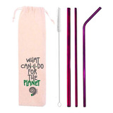 Kit 5 Em 1 - 3 Canudos Inox (shake 8mm) +escova+ Bag Roxo