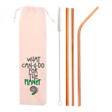 Kit 5 Em 1 - 3 Canudos Inox(shake 12mm)+escova+bag Rose Gold