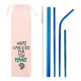 Kit 5 Em 1 - Canudos Inox Azul (shake 12mm) + Escova + Bag