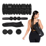 Kit 5 Em 1 Massagem Foam Roller Bastão Bola Faixa Com Bolsa