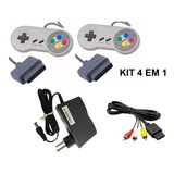 Kit 5 Em 1 Super Nintendo Snes 2 Controles  2 Cabo Av1 Fonte