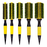 Kit 5 Escovas Profissionais Cabelo Cerdas Javali