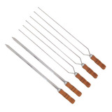 Kit 5 Espetos Inox 50cm Com Cabo De Madeira - Espada E Duplo