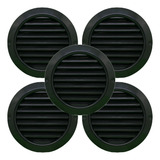 Kit 5 Grade De Ventilação Preta Redonda 150mm Grelha C/ Tela